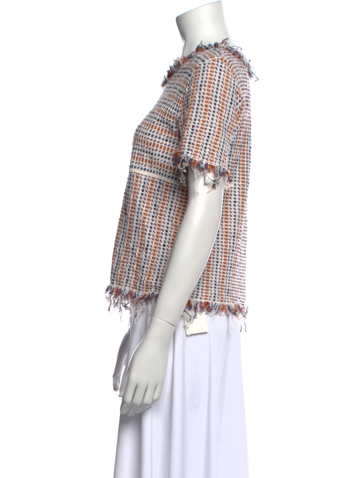 Tory Burch Plaid Print Bateau Neckline Blouse