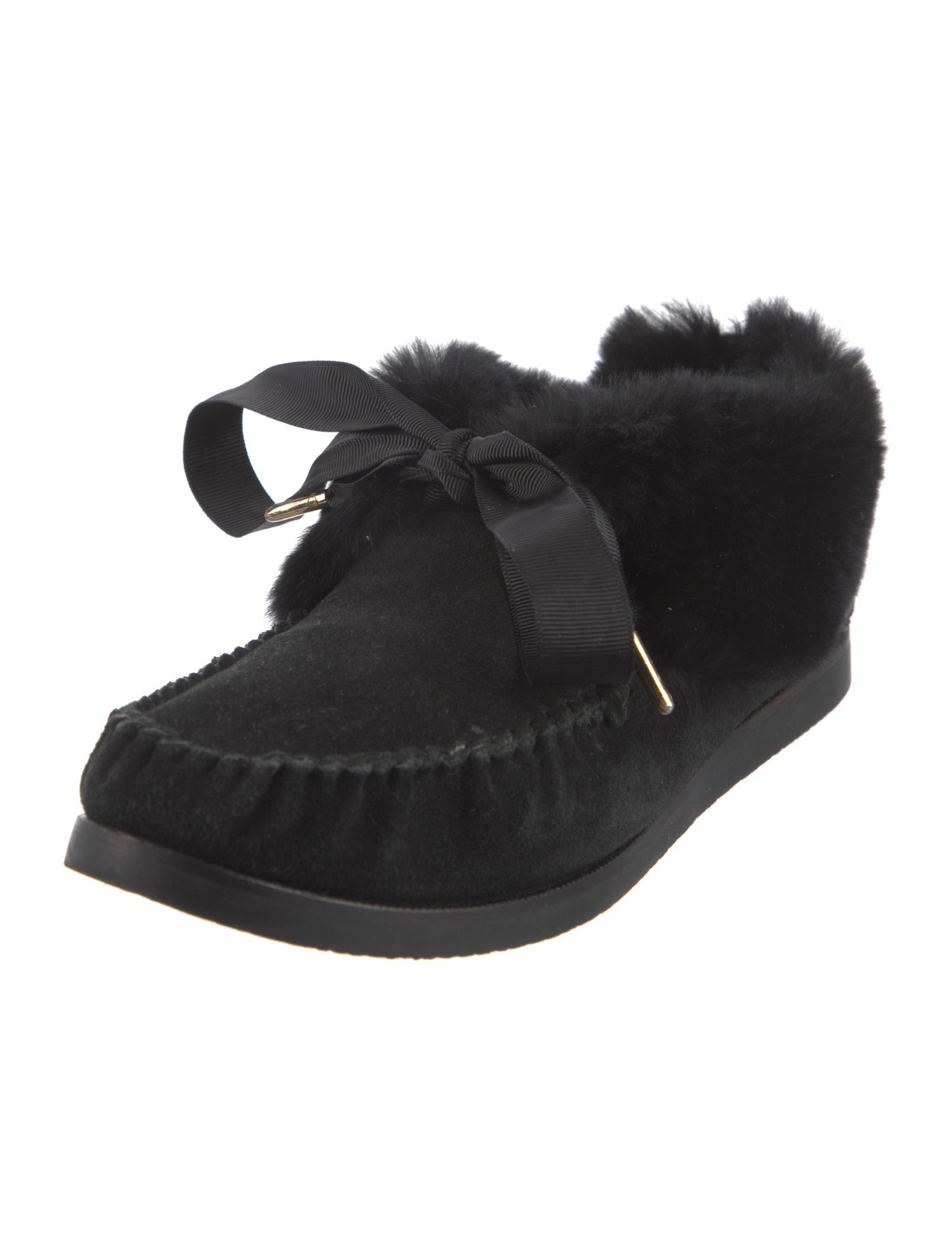 Tory Burch Suede Fur Trim Oxfords