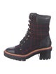 Tory Burch Leather Plaid Print Combat Boots