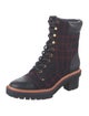 Tory Burch Leather Plaid Print Combat Boots
