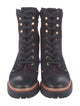 Tory Burch Leather Plaid Print Combat Boots