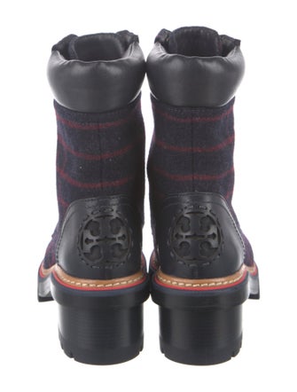 Tory Burch Leather Plaid Print Combat Boots