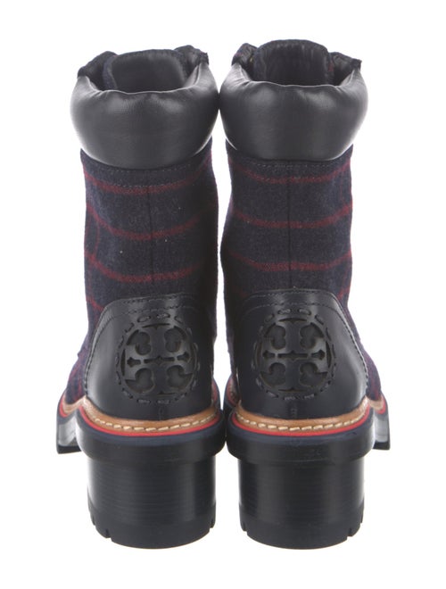 Tory Burch Leather Plaid Print Combat Boots