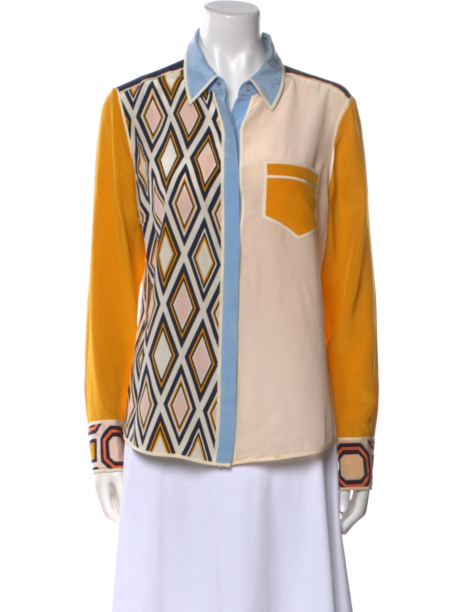 Tory Burch Printed Long Sleeve Button-Up Top