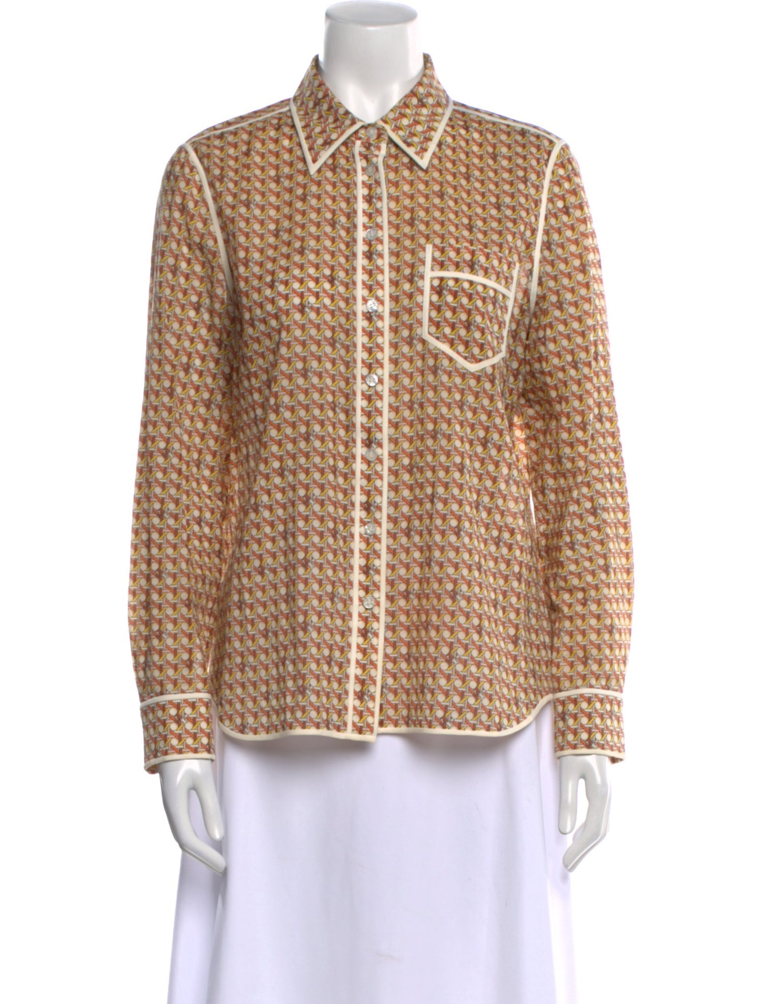 Tory Burch Printed Long Sleeve Button-Up Top