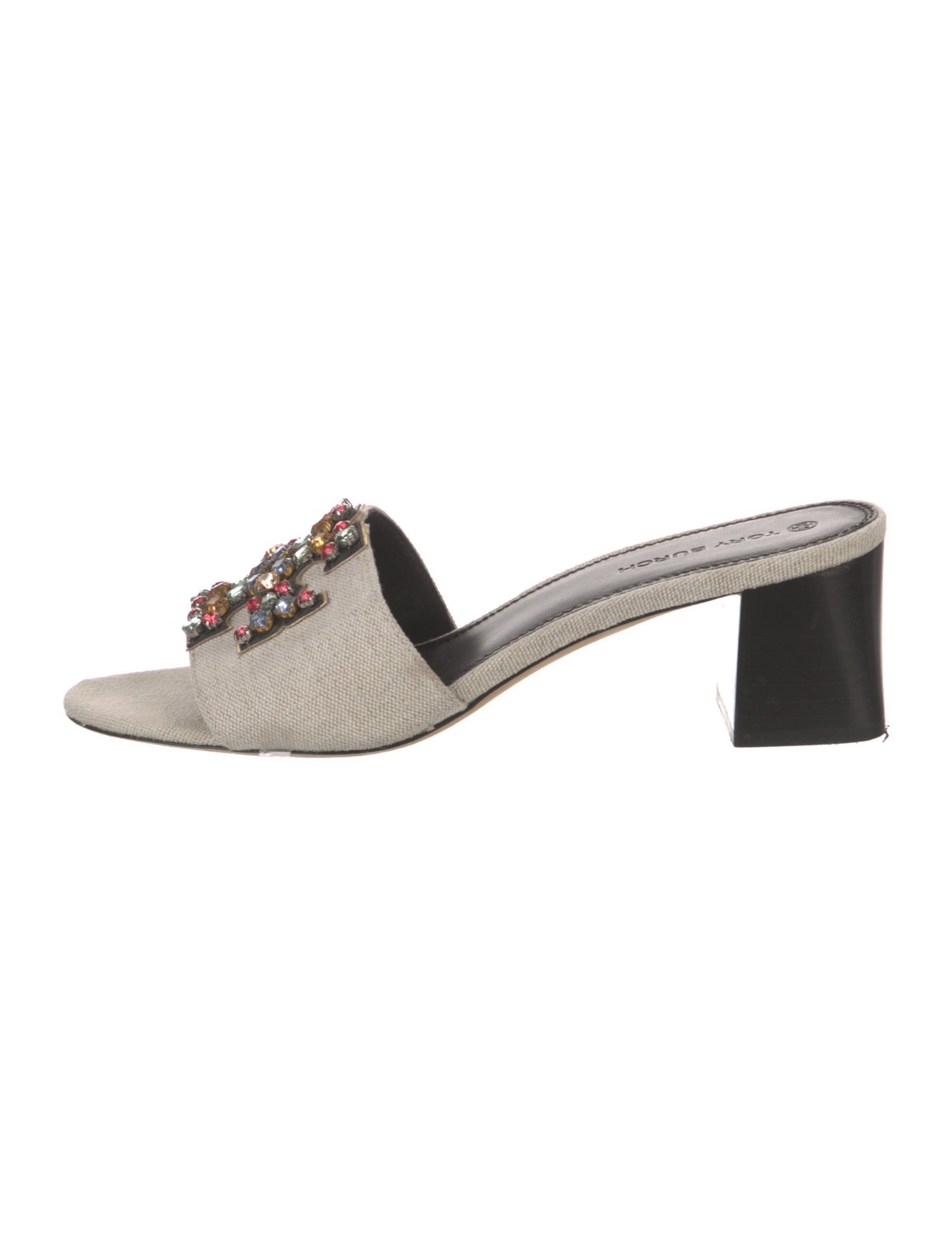 Tory Burch Canvas Crystal Embellishments Slides