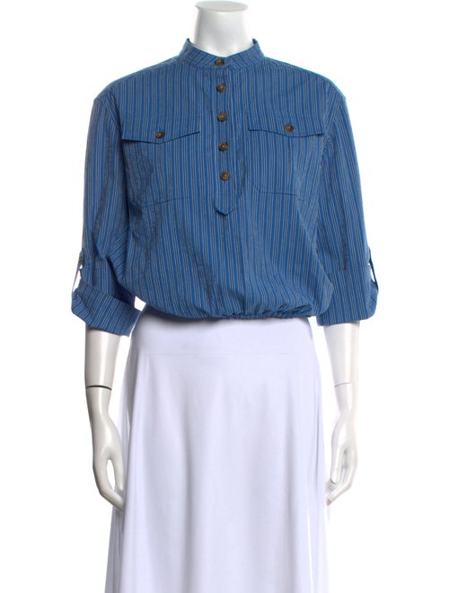 Tory Burch Striped Mock Neck Crop Top