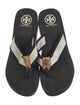 Tory Burch Canvas Leather Trim Embellishment Flip Flops