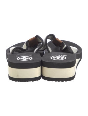 Tory Burch Canvas Leather Trim Embellishment Flip Flops