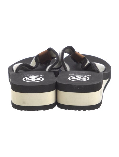 Tory Burch Canvas Leather Trim Embellishment Flip Flops