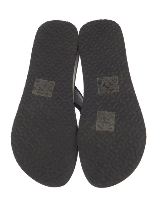 Tory Burch Canvas Leather Trim Embellishment Flip Flops