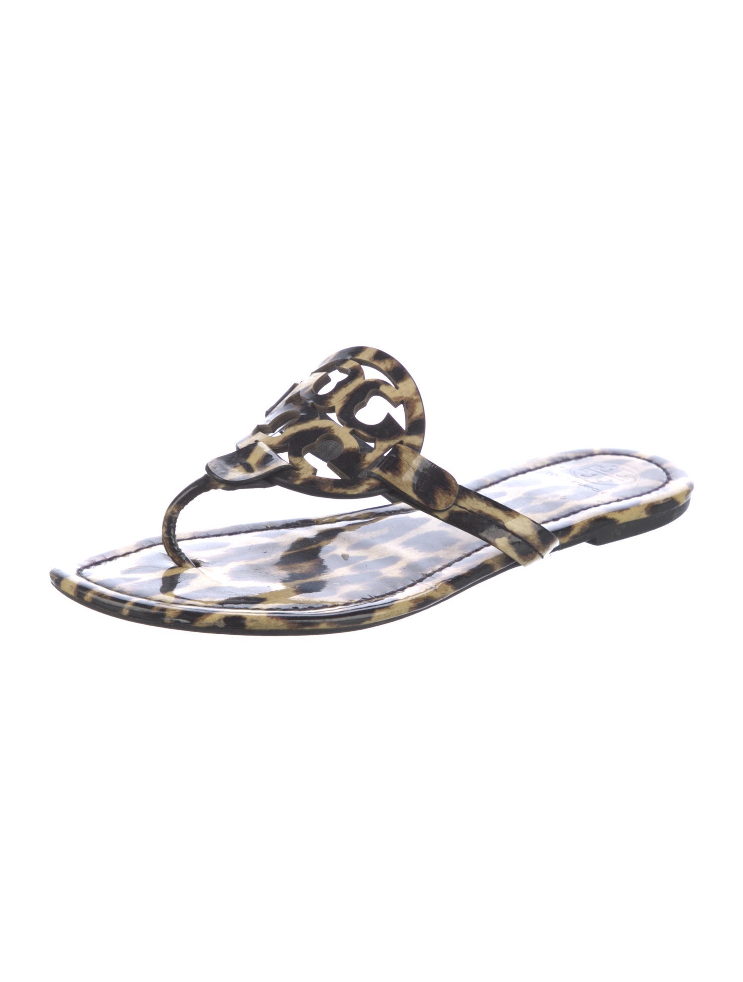 Tory Burch Patent Leather Animal Print Slides