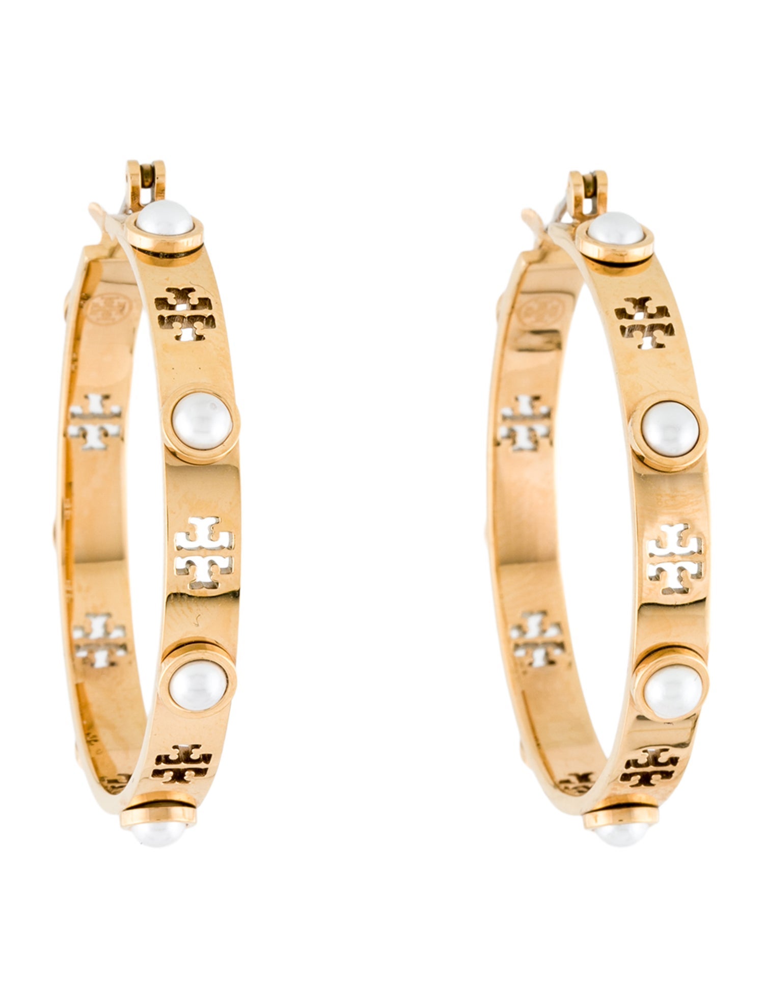 Tory Burch Faux Pearl Miller Hoop Earrings