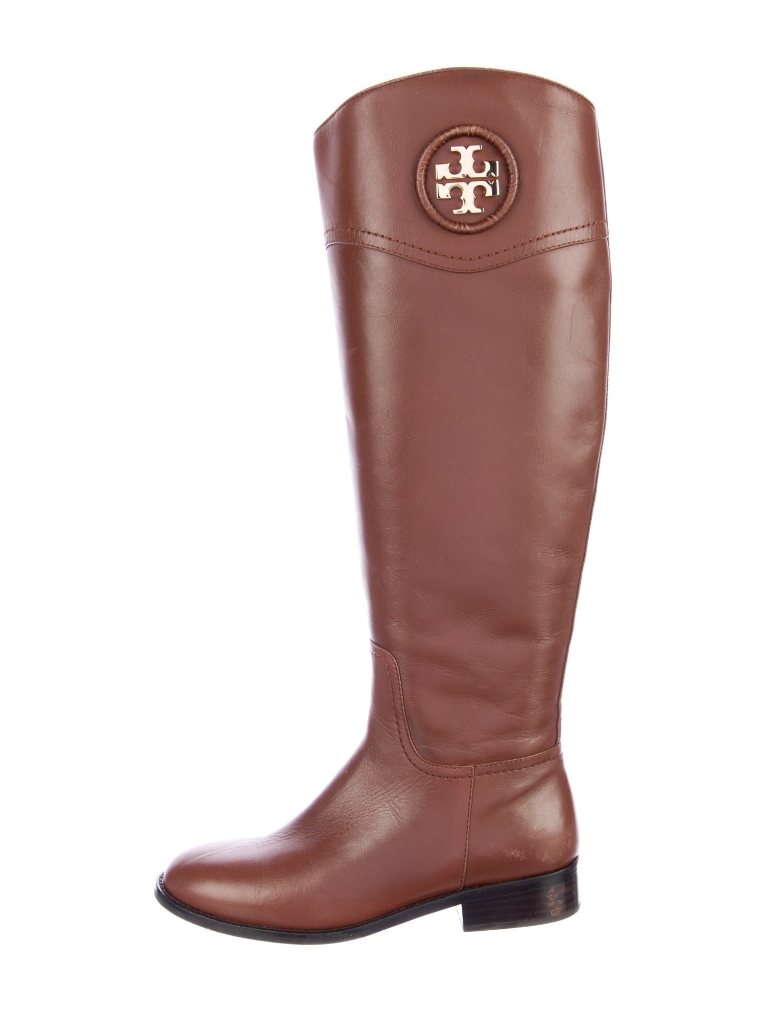 Tory Burch Leather Embroidered Accent Riding Boots