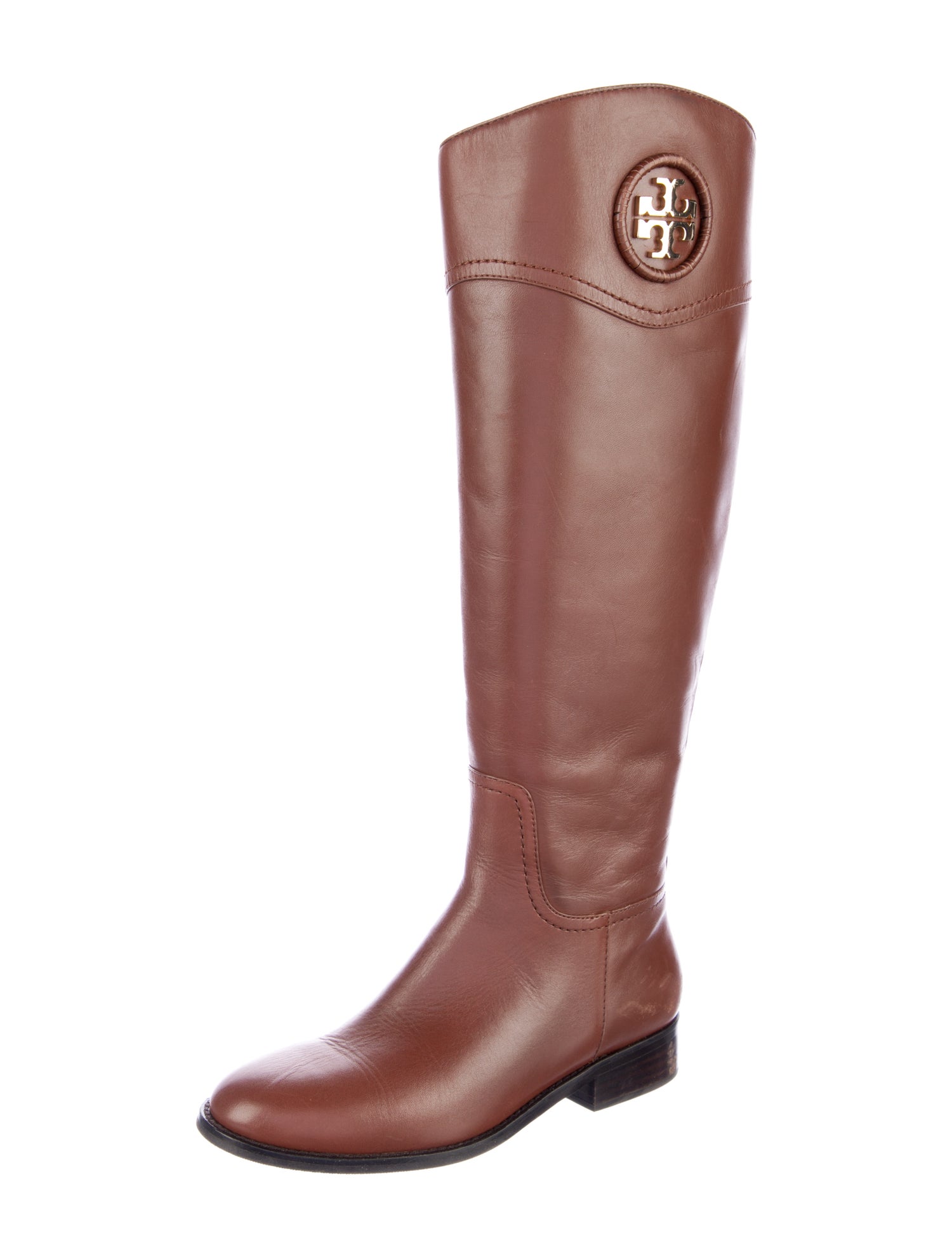 Tory Burch Leather Embroidered Accent Riding Boots