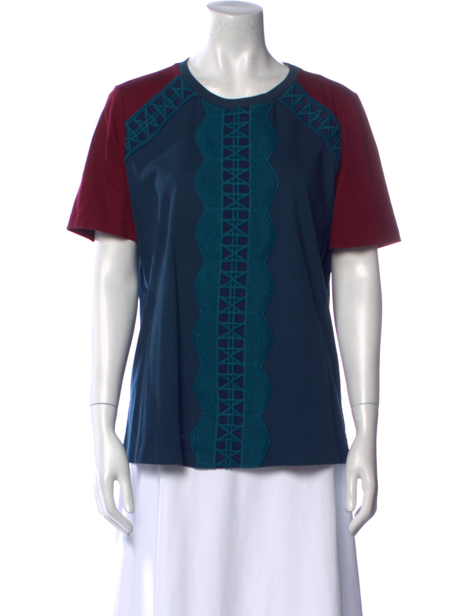 Tory Burch Colorblock Pattern Crew Neck T-Shirt