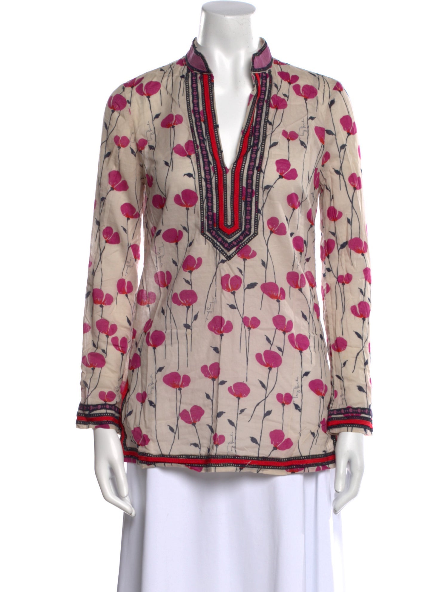 Tory Burch Floral Print V-Neck Blouse