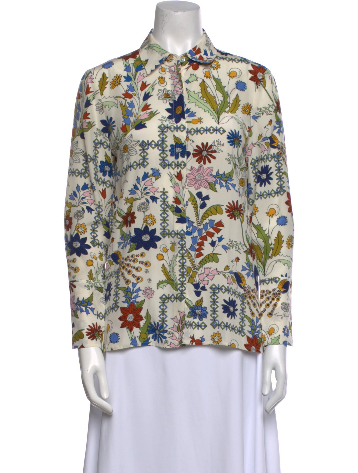 Tory Burch Silk Floral Print Button-Up Top