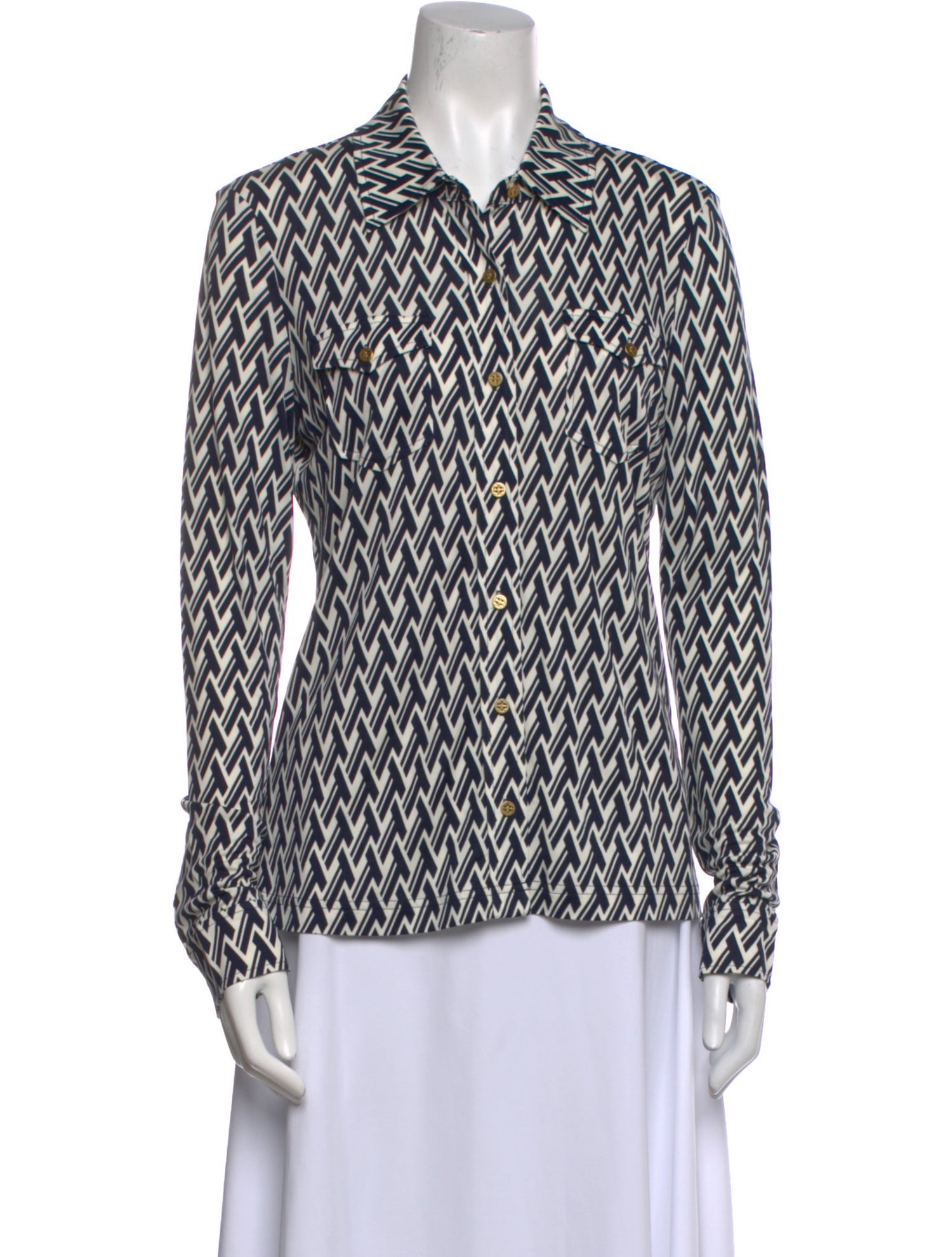 Tory Burch Printed Long Sleeve Button-Up Top
