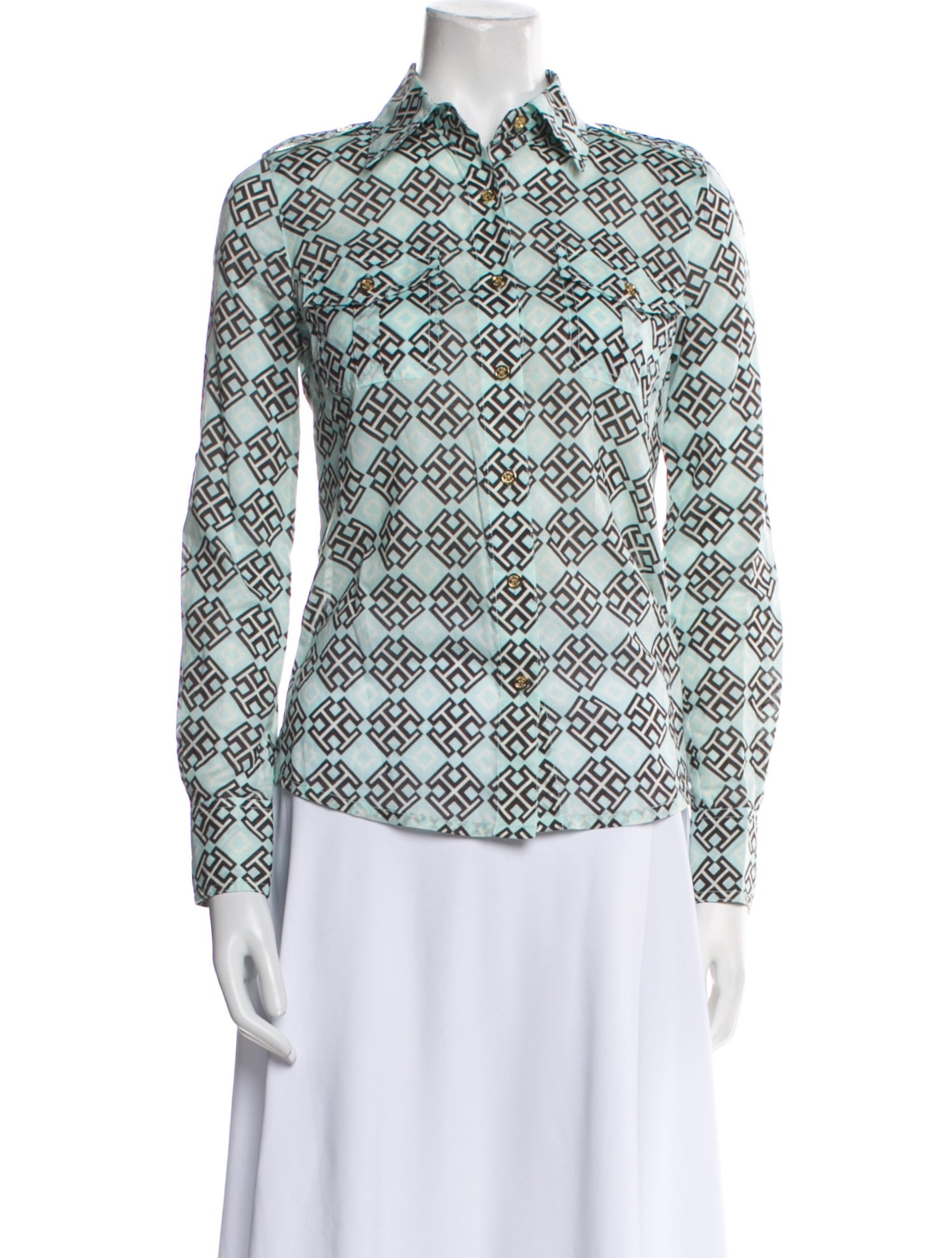 Tory Burch Printed Long Sleeve Button-Up Top