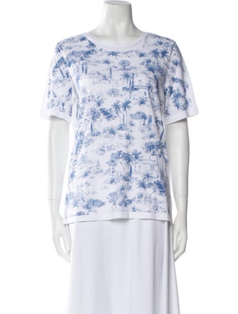 Tory Burch Floral Print Bateau Neckline T-Shirt