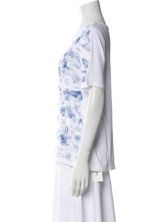 Tory Burch Floral Print Bateau Neckline T-Shirt
