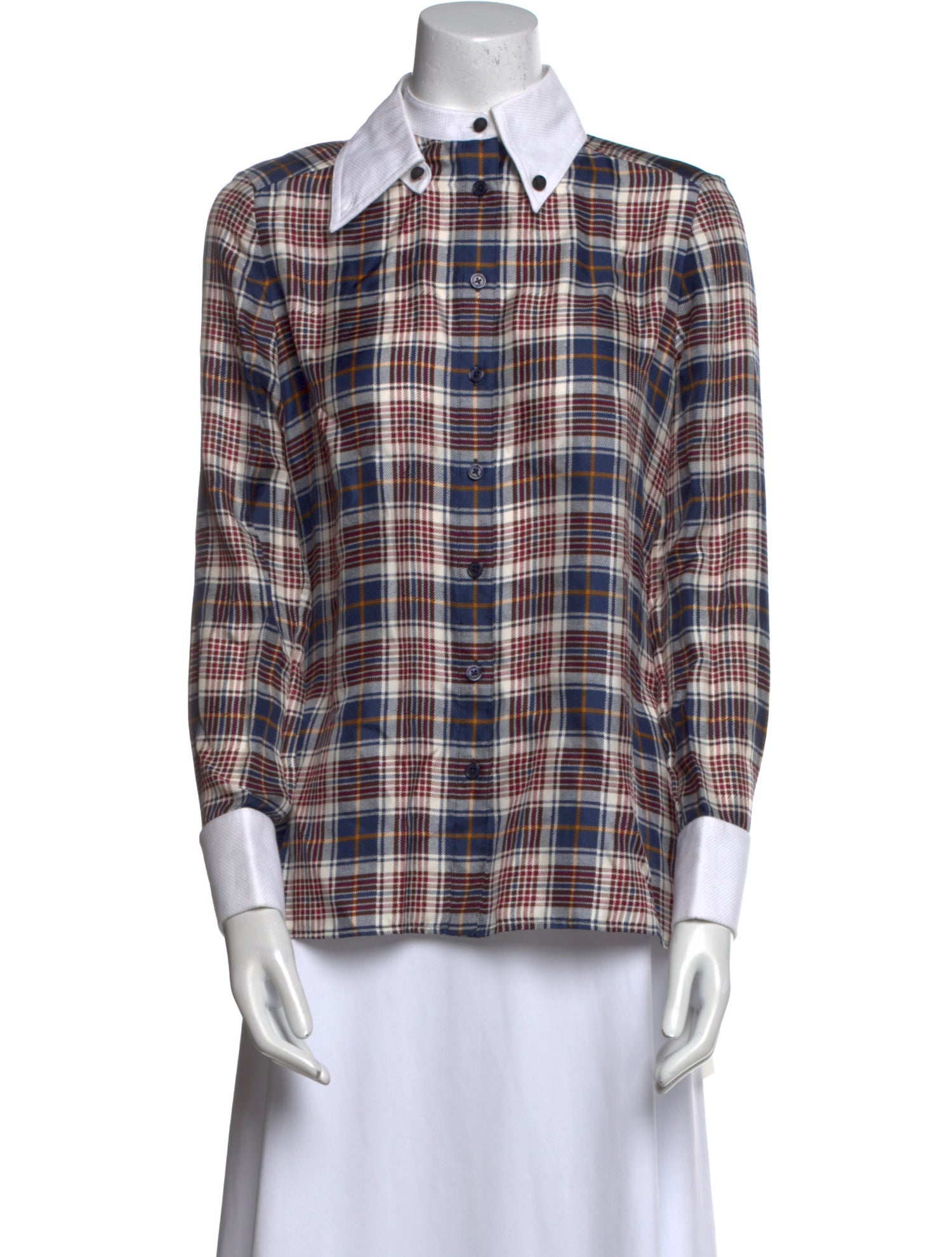 Tory Burch Silk Plaid Print Button-Up Top