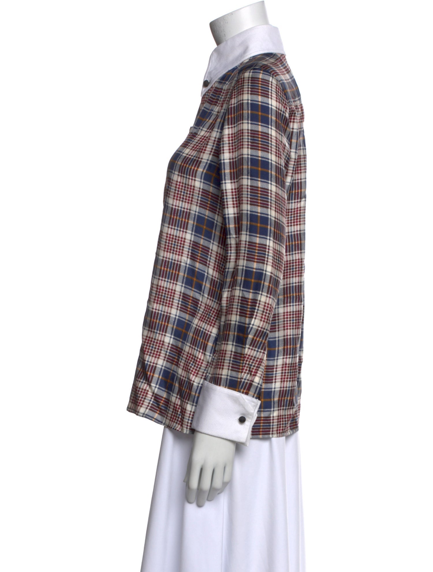 Tory Burch Silk Plaid Print Button-Up Top