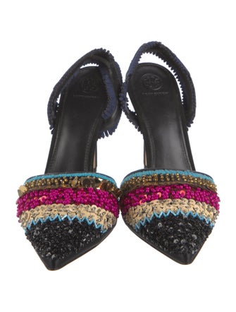 Tory Burch Suede Patterned Slingback Pumps