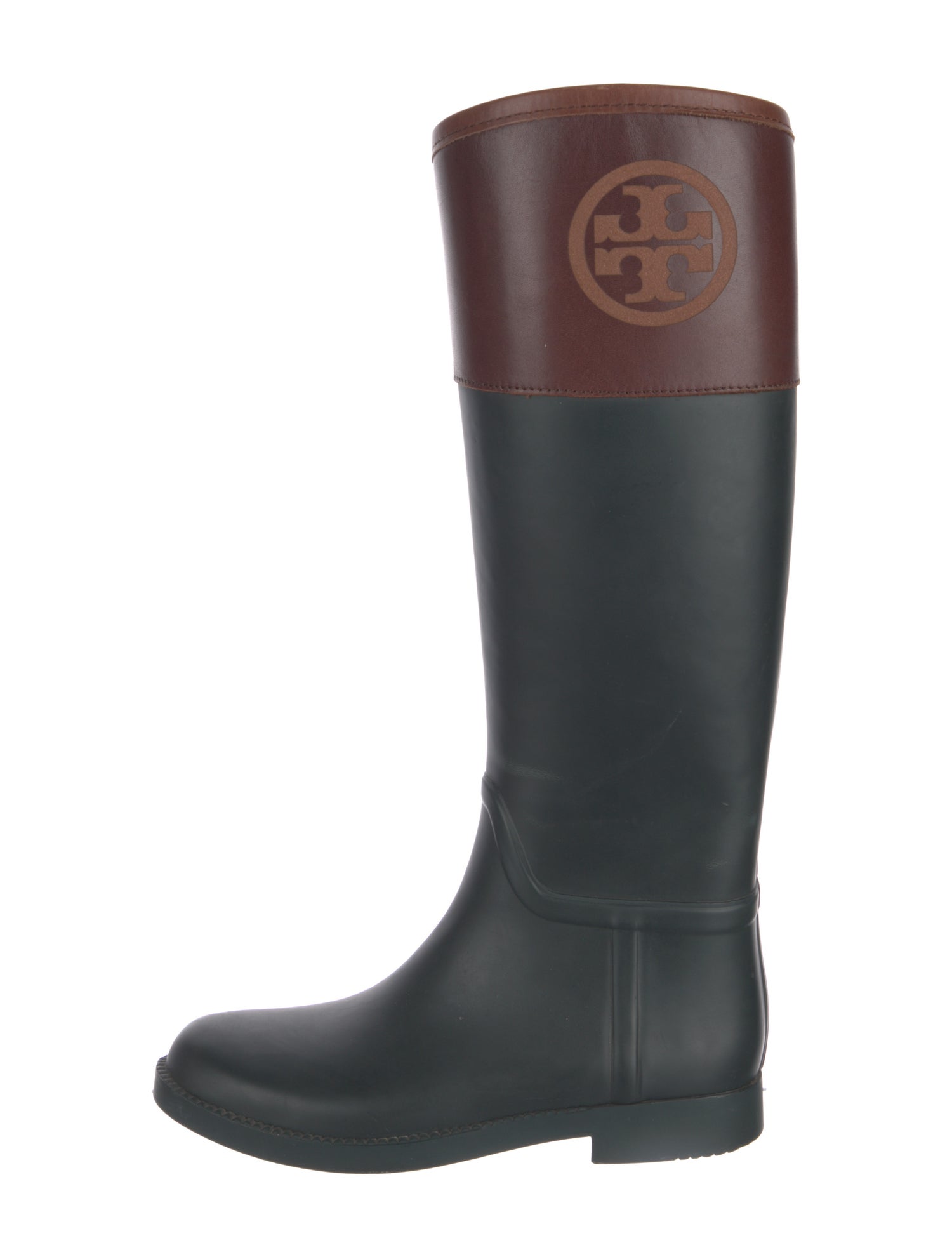 Tory Burch Rubber Leather Trim Embellishment Rain Boots