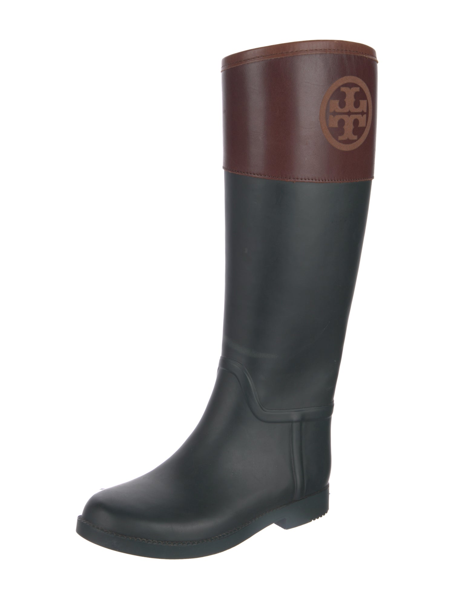 Tory Burch Rubber Leather Trim Embellishment Rain Boots