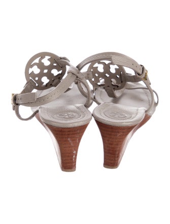 Tory Burch Leather Animal Print T-Strap Sandals