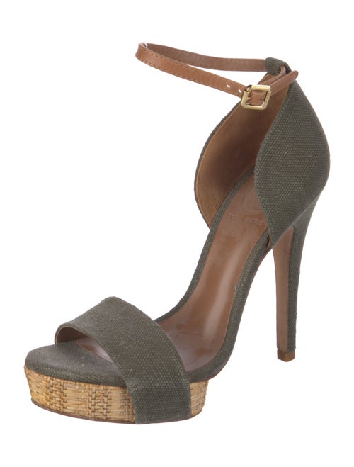 Tory Burch Canvas Leather Trim Embellishment Sandals