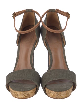 Tory Burch Canvas Leather Trim Embellishment Sandals