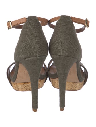 Tory Burch Canvas Leather Trim Embellishment Sandals