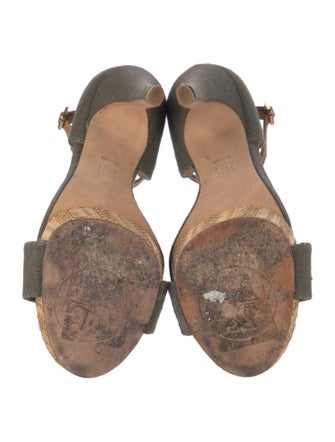 Tory Burch Canvas Leather Trim Embellishment Sandals