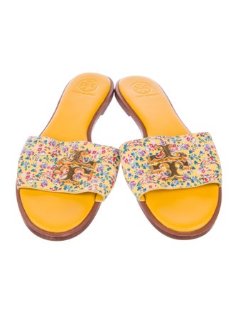 Tory Burch Leather Floral Print Slides