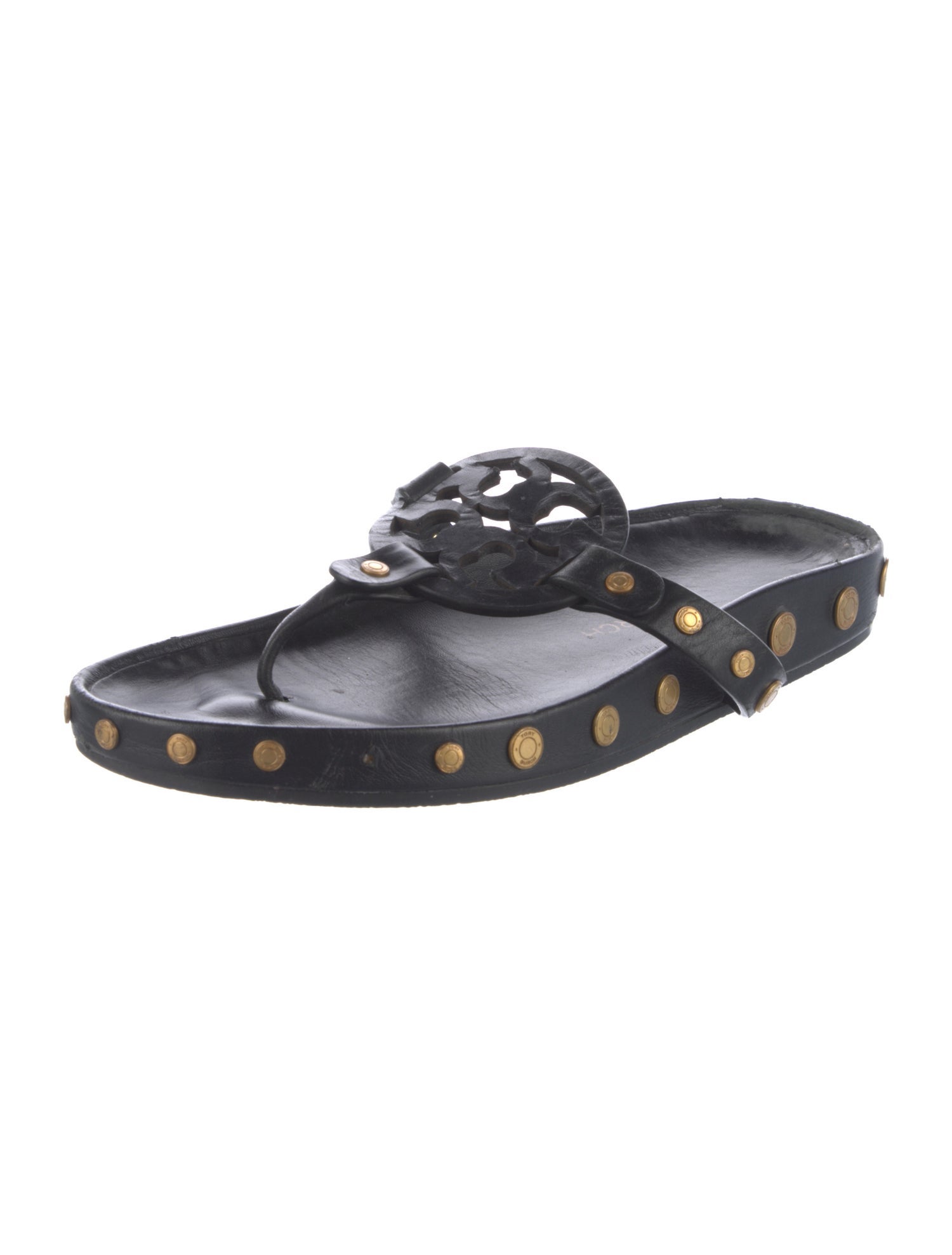 Tory Burch Leather Polka Dot Print Flip Flops