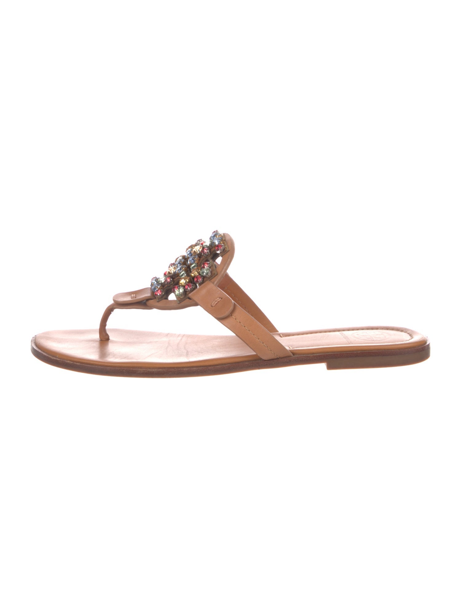 Tory Burch Leather Crystal Embellishments Slides