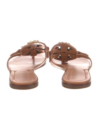 Tory Burch Leather Crystal Embellishments Slides