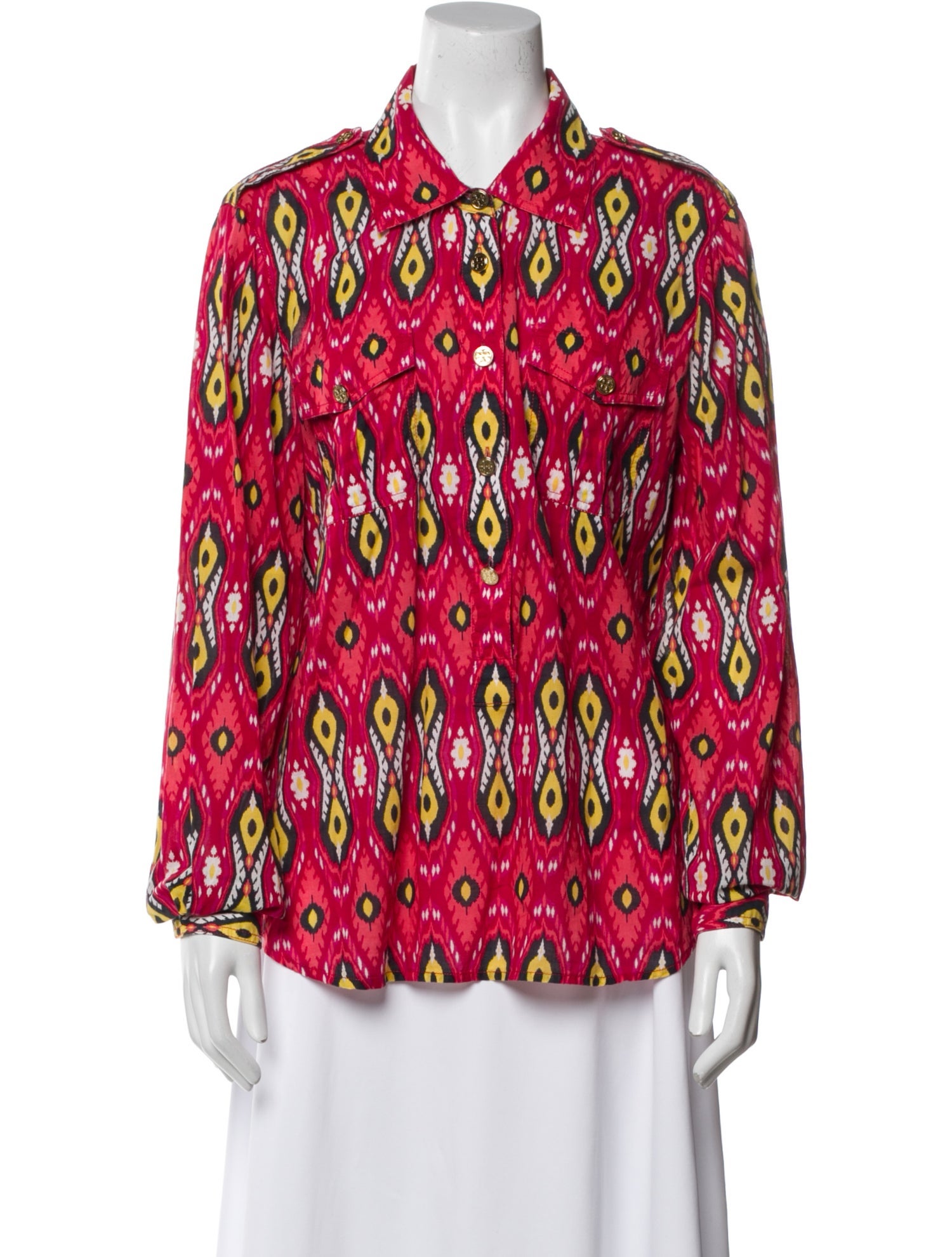 Tory Burch Printed Long Sleeve Button-Up Top