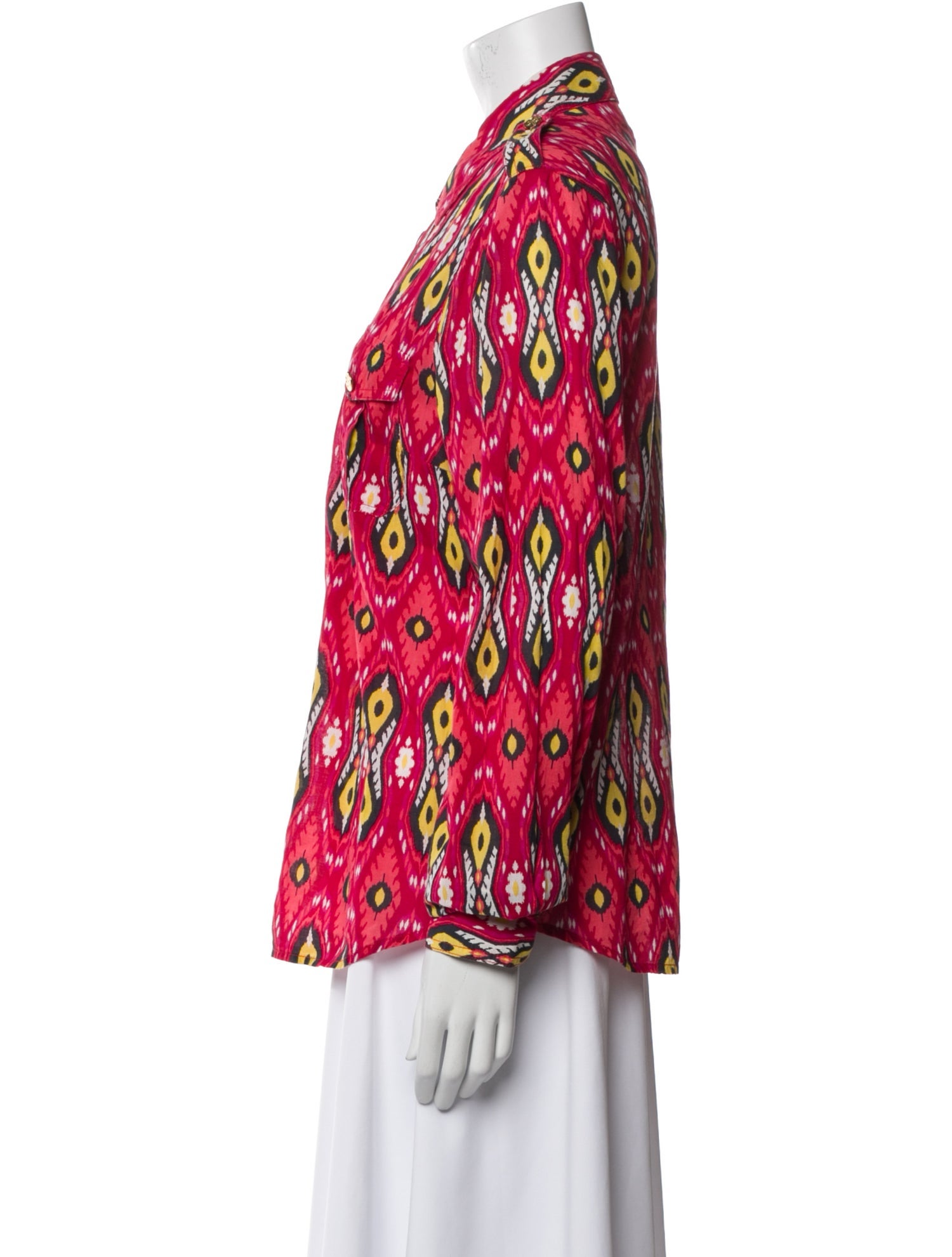 Tory Burch Printed Long Sleeve Button-Up Top