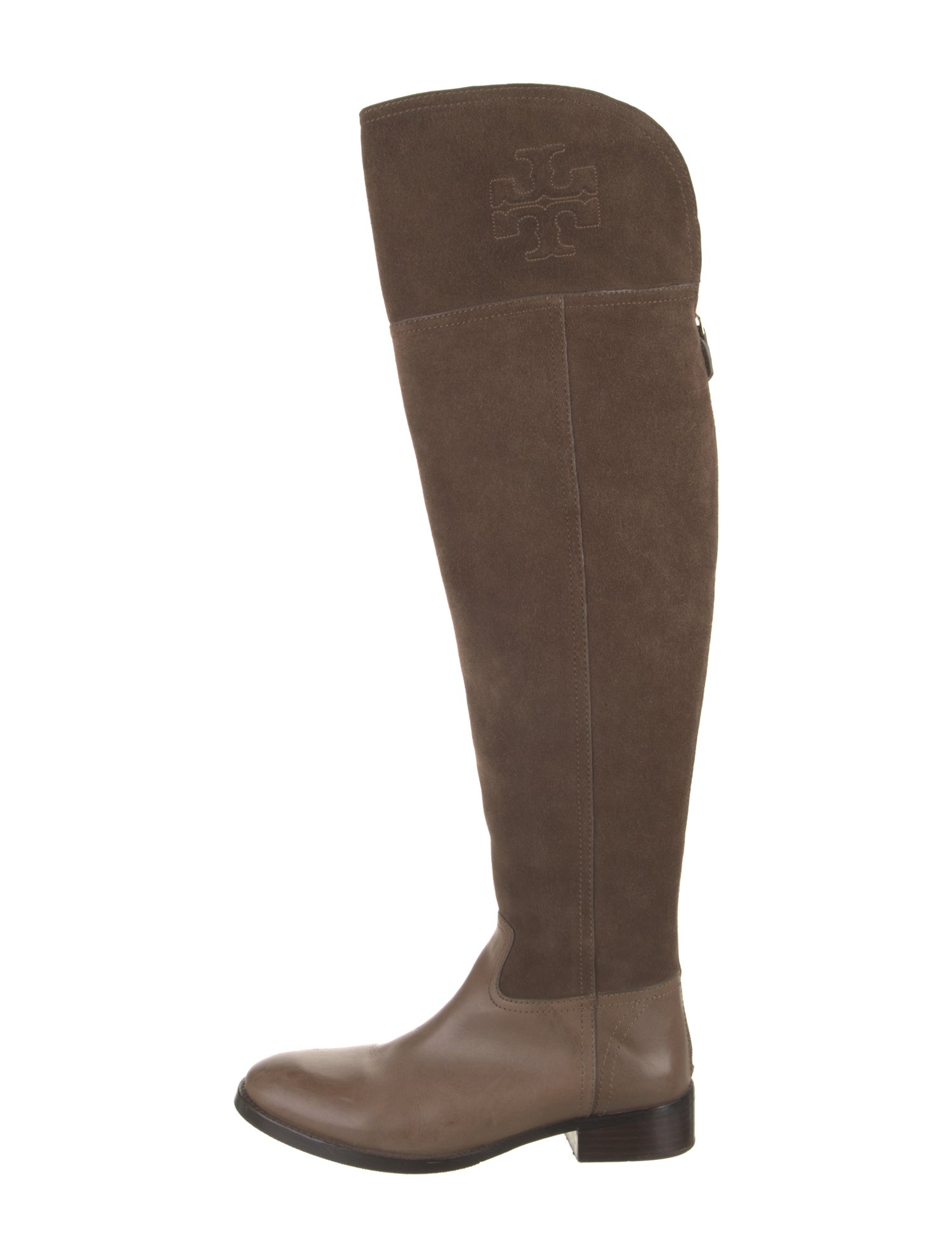 Tory Burch Suede Colorblock Pattern Riding Boots