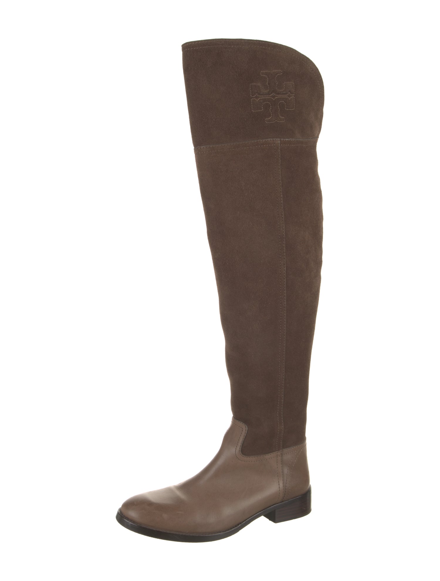 Tory Burch Suede Colorblock Pattern Riding Boots