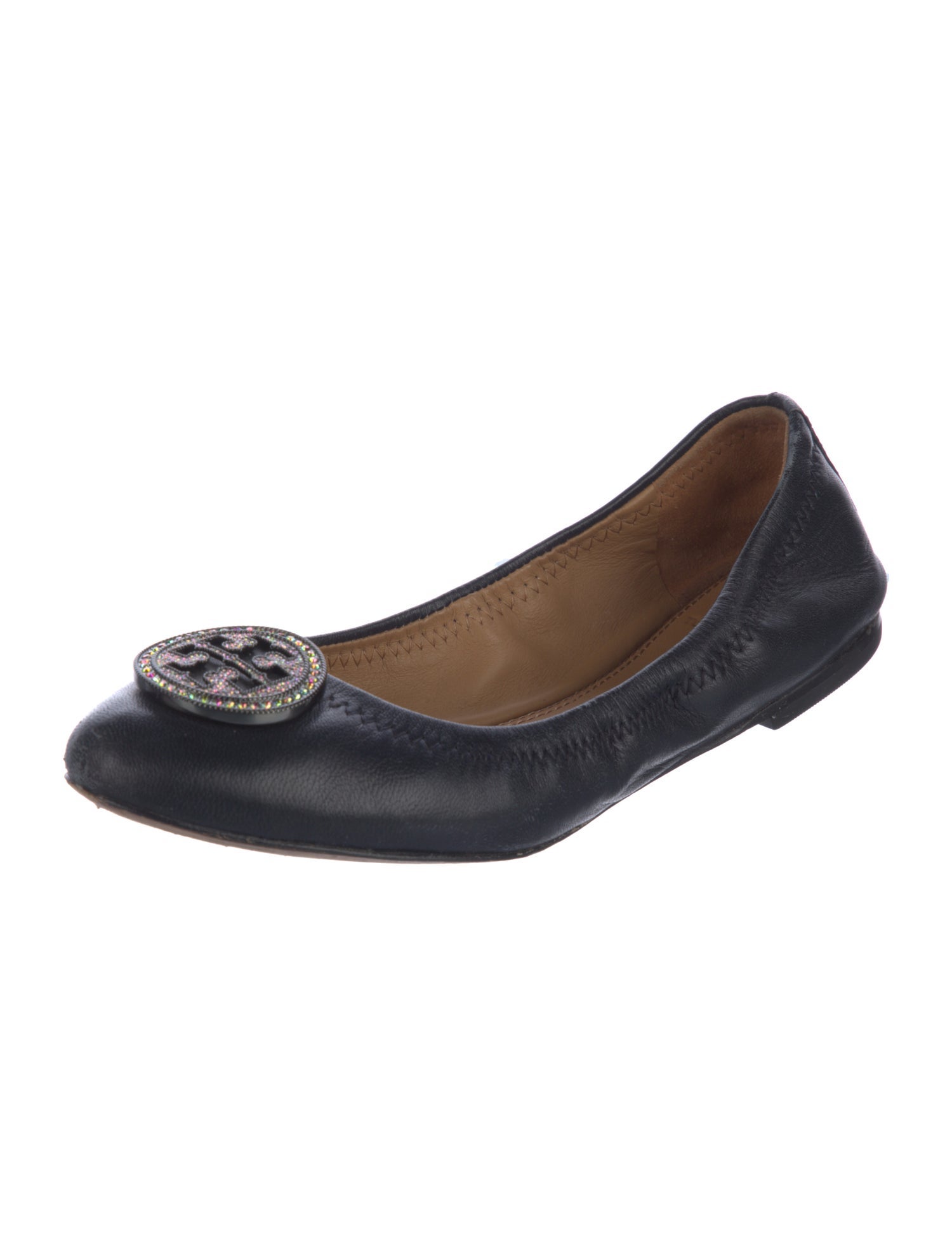 Tory Burch Leather Crystal Embellishments Ballet Flats