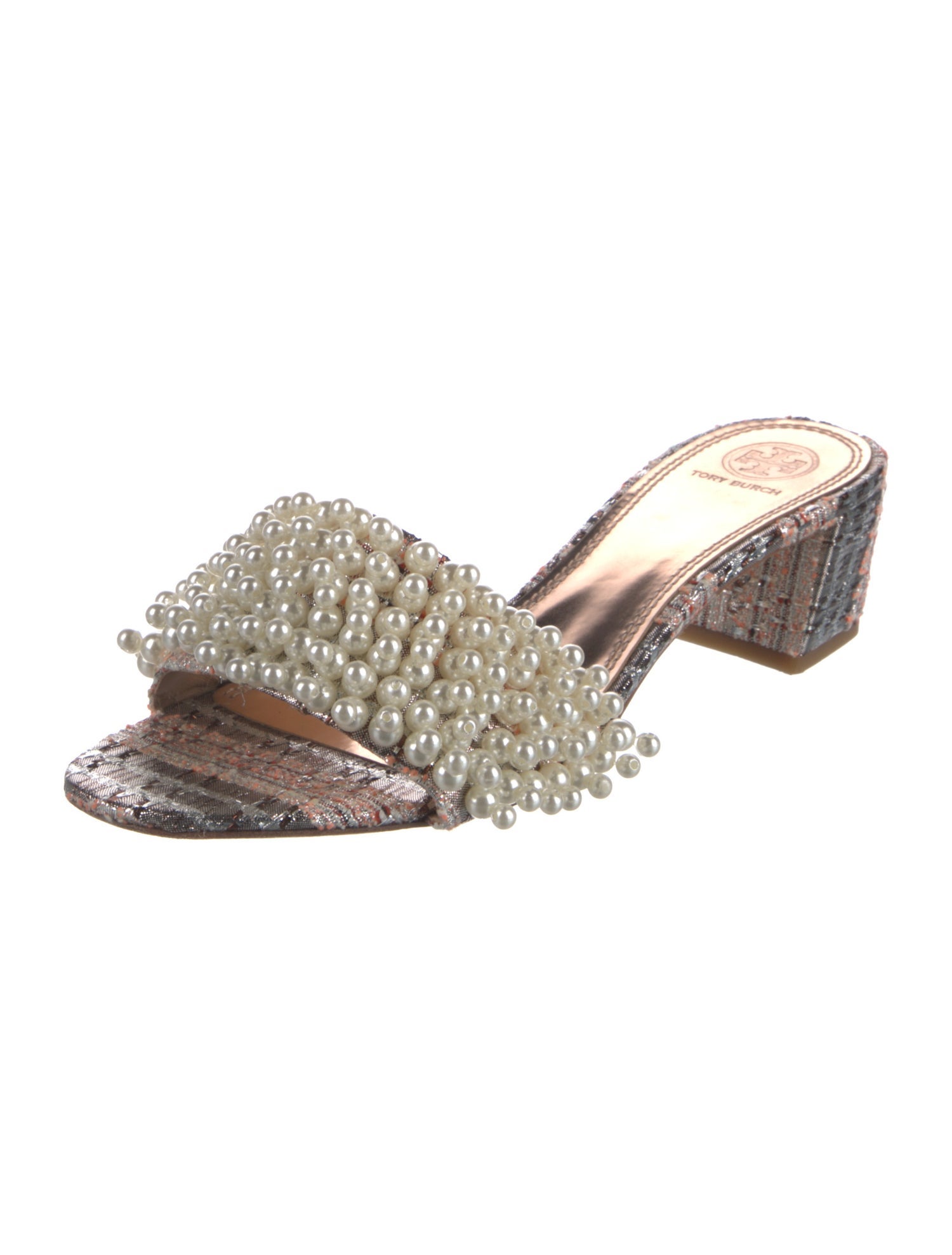 Tory Burch Tweed Beaded Accents Slides w/ Tags