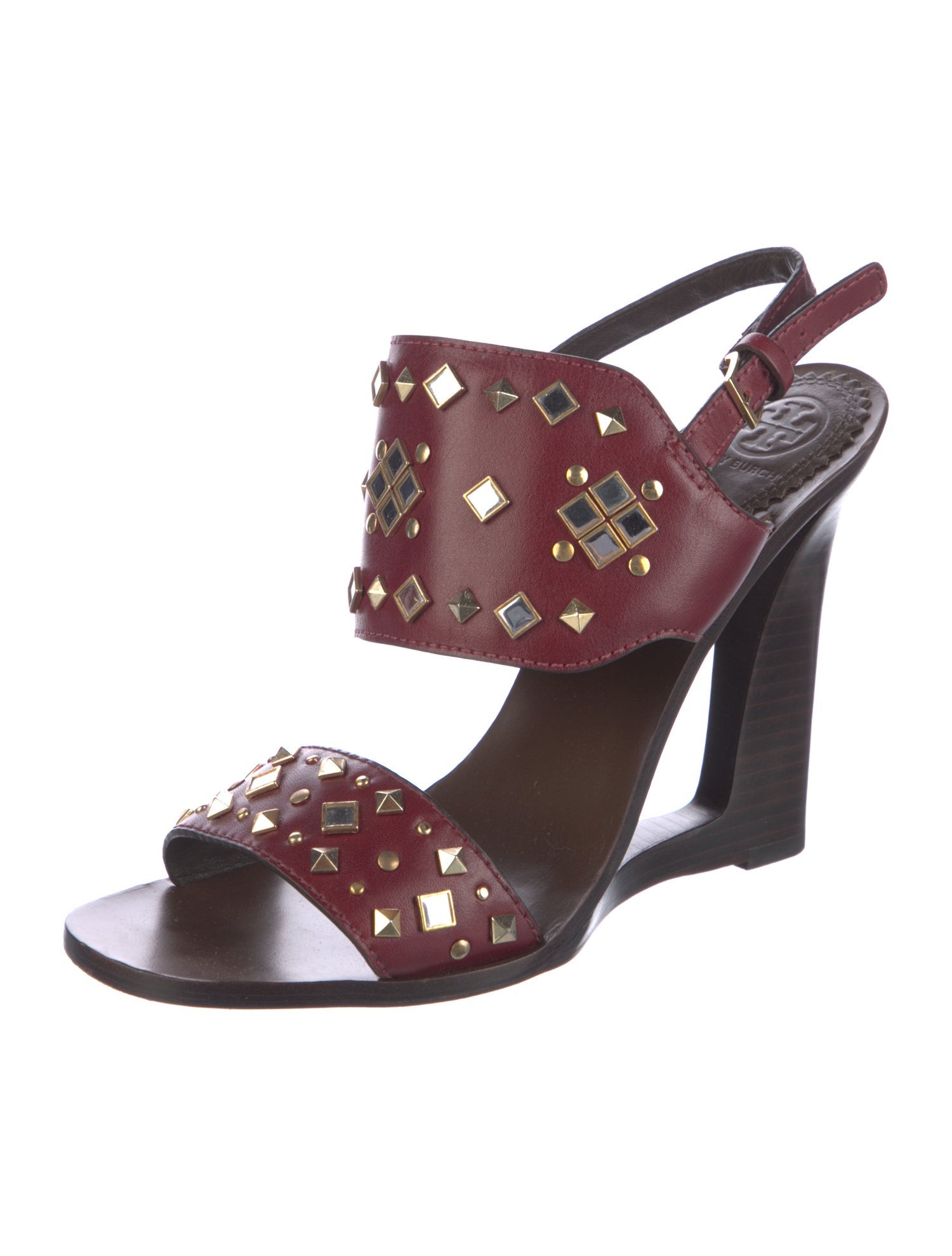 Tory Burch Leather Colorblock Pattern Slingback Sandals