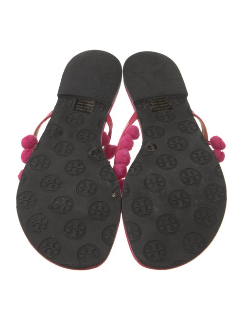 Tory Burch Patent Leather Pom-Pom Embellishments Slides