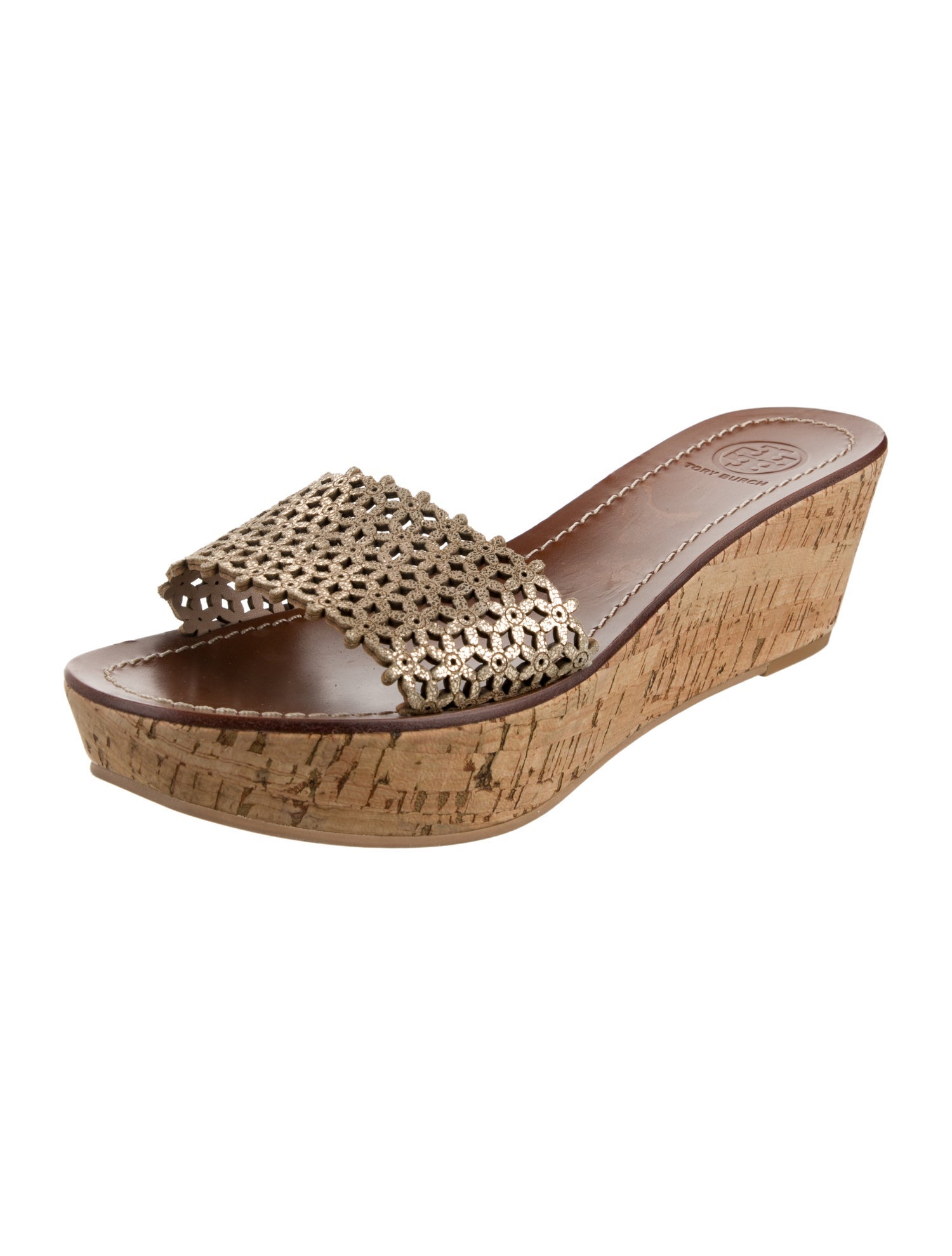 Tory Burch Leather Lasercut Accents Slides