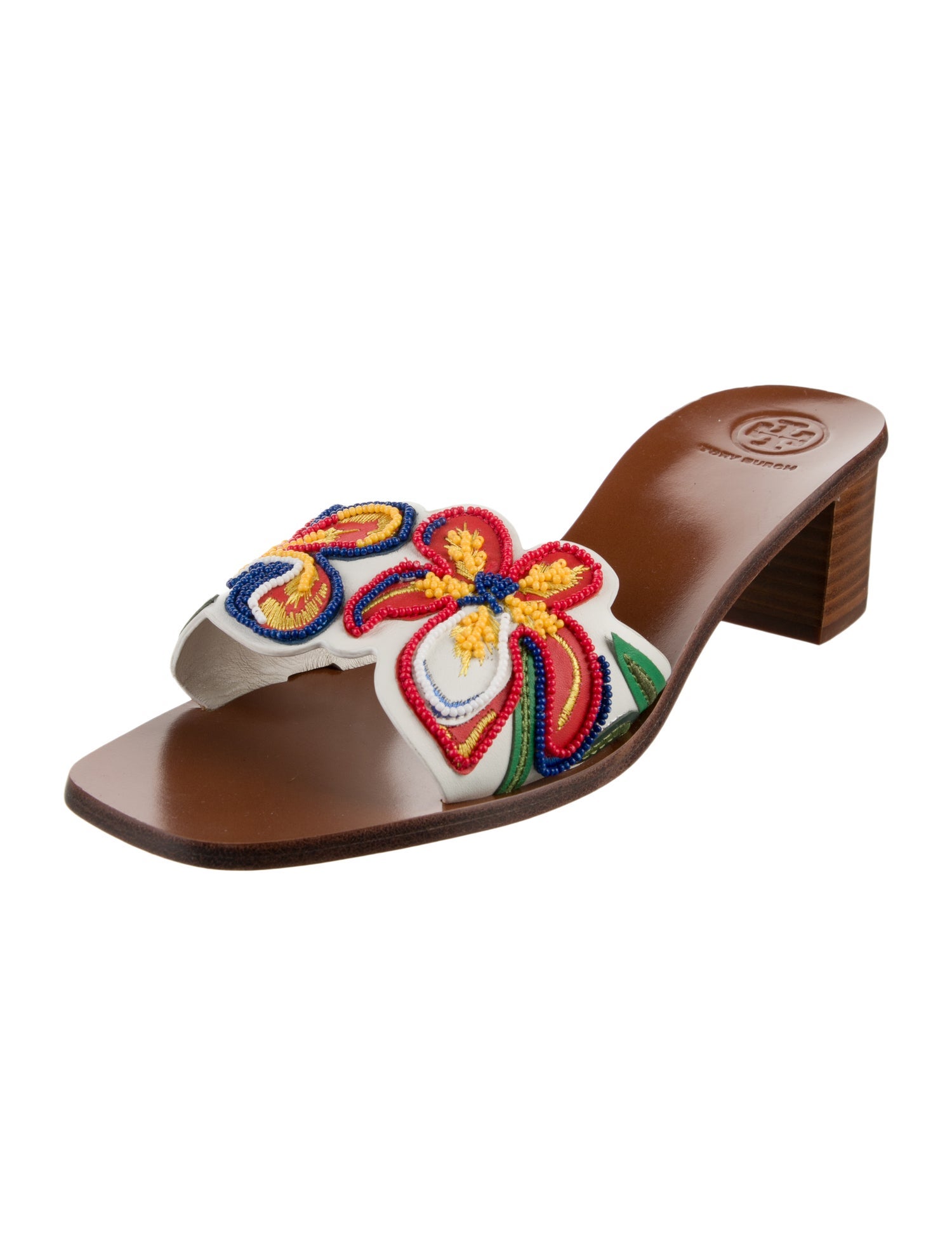 Tory Burch Leather Floral Print Mules